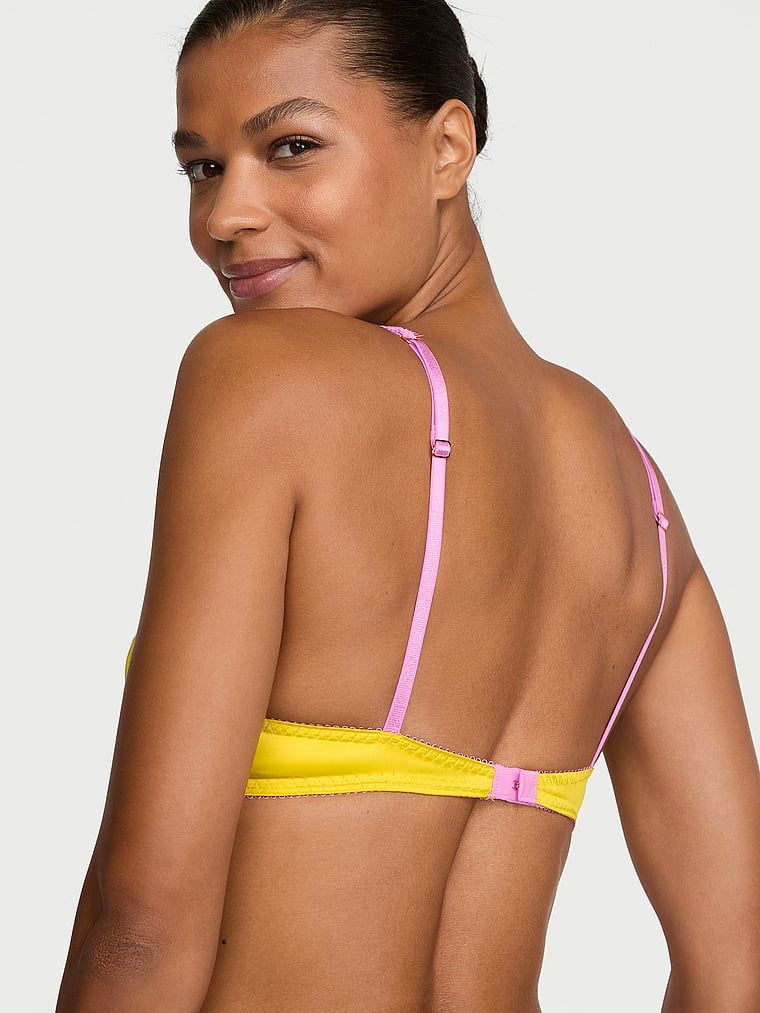 Sutiene fără sârmă, fără sârmă, satin Tease. Produsul este galben și provine din colecția Victoria's Secret.