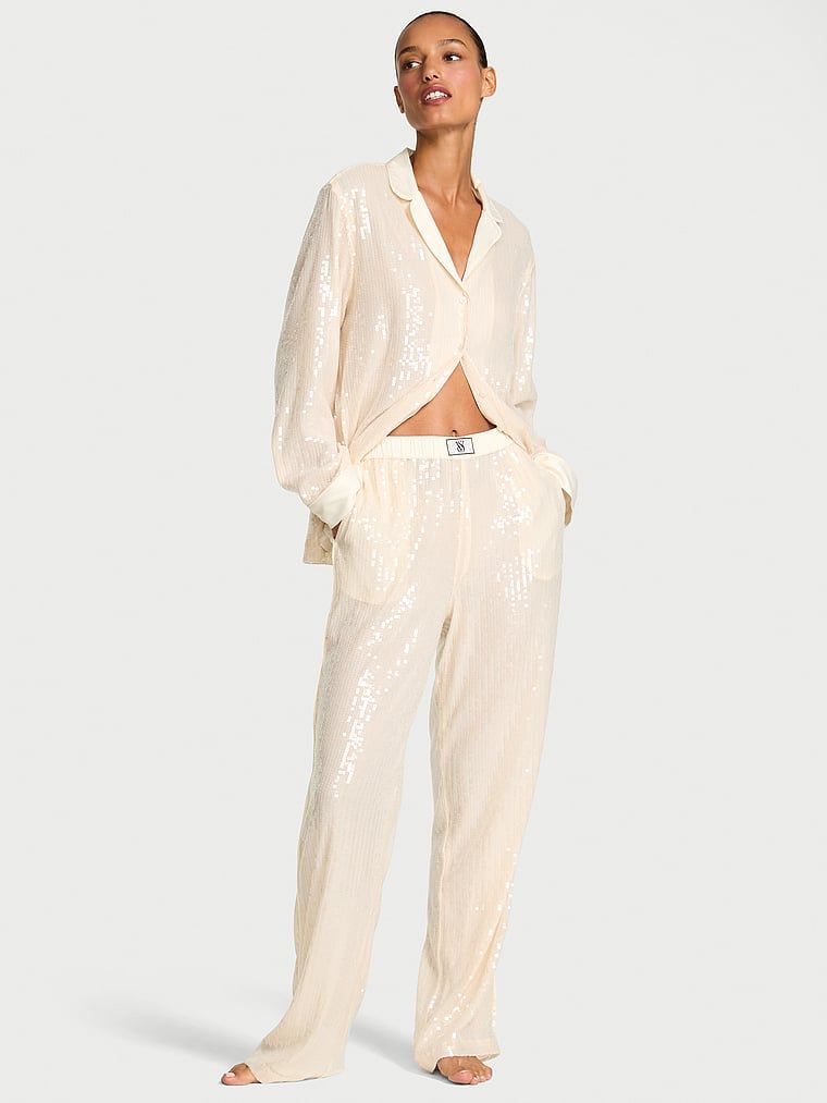 Victorias Secret Set pijama lungă din satin cu paiete