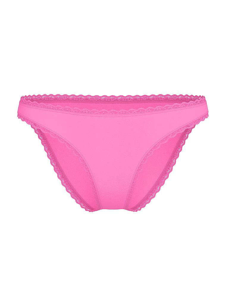 Chiloți din bumbac cu dantelă Lunghi-Trim Bikini. Produsul este roz și provine din colecția Lacie.