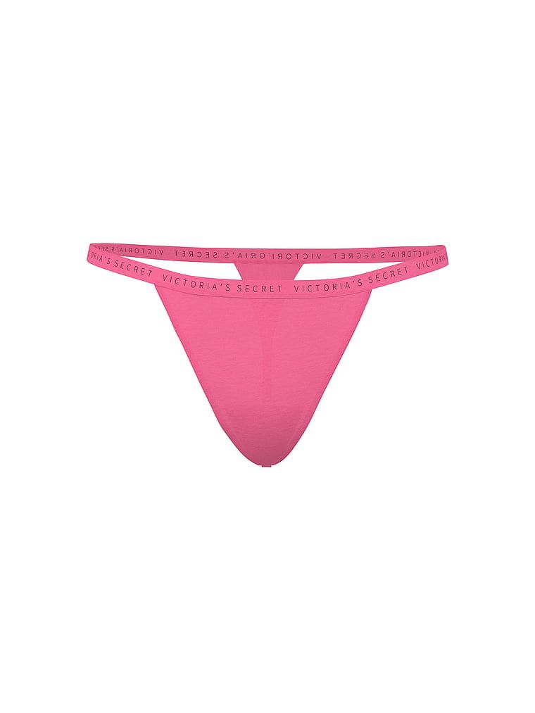 Tanga de bumbac elastic. Produsul este de culoare roz și provine din colecția Victoria's Secret.