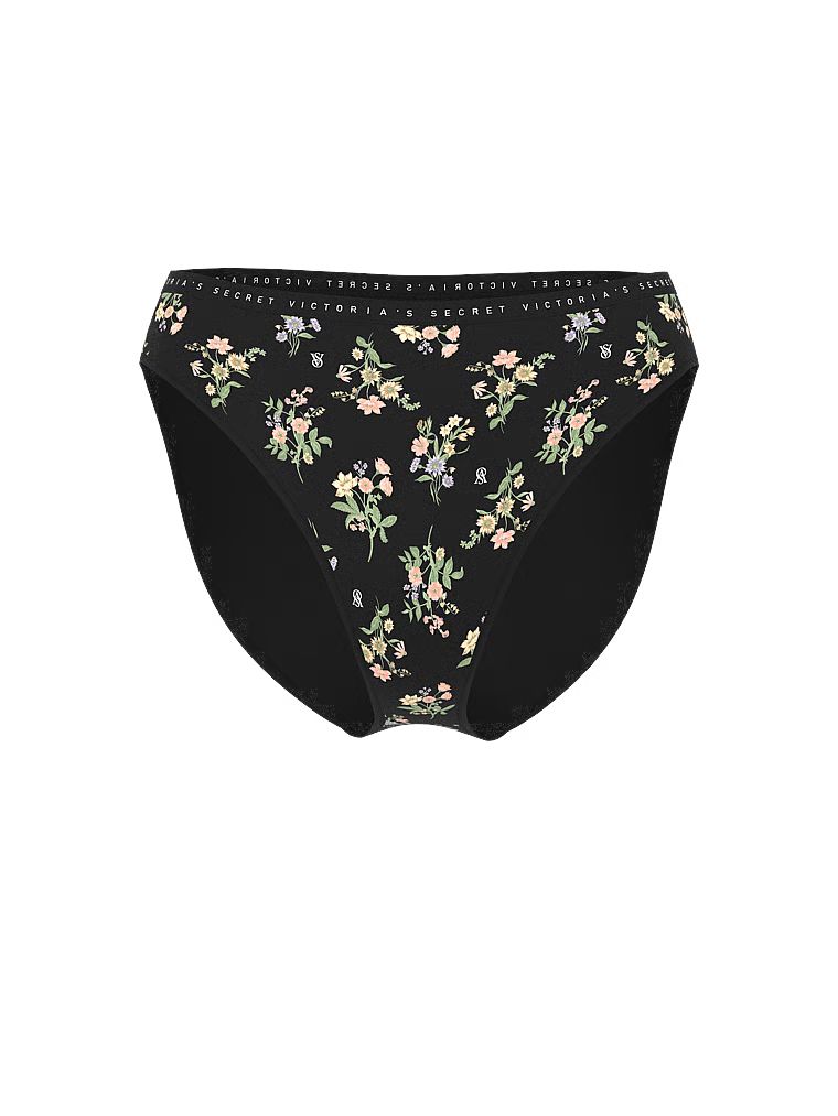 Chiloți din bumbac cu picioare înalte, pantaloni scurti cu picior înalt. Produsul are un model floral și provine din colecția Victoria's Secret.