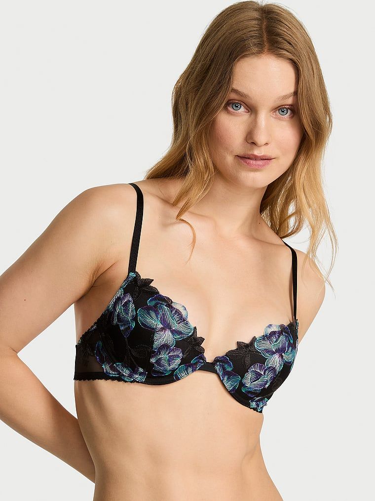 Very Sexy Sutien Demi cu decolteu adânc cu căptușeală subțire, cu broderie Electric Orchid