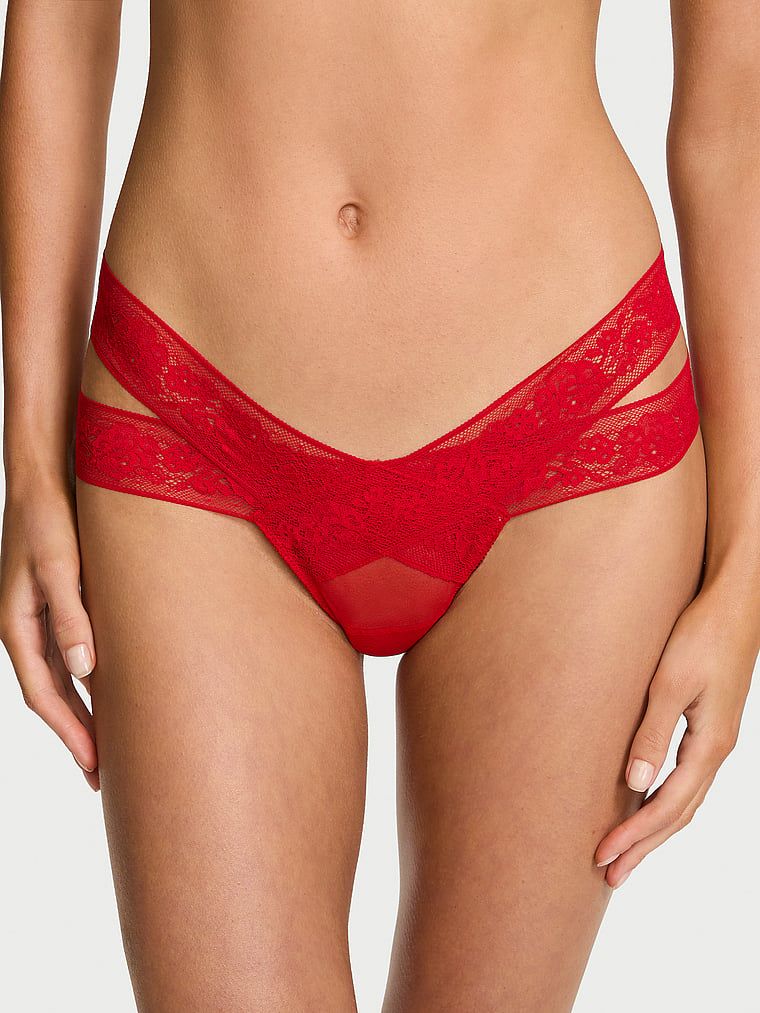 Very Sexy Chiloți Tanga cu benzi decupate, din dantelă cu trandafiri