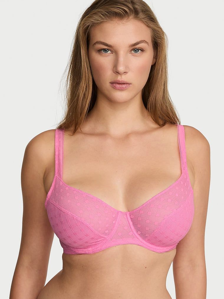 Lacie Sutien Balconette fără căptușeală, din dantelă cu model geometric cu buline