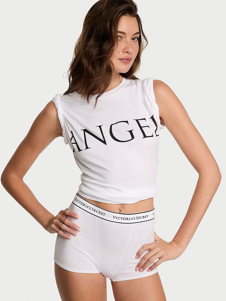 Tricou oversize din bumbac VSFS 2025. Produsul este de culoare albă și provine din colecția Angel Essentials.