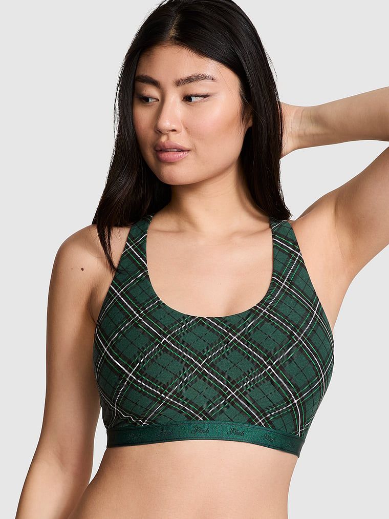 Bustieră Bralette Racerback din bumbac, cu logo aplicat