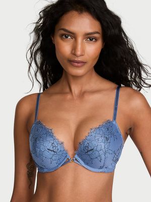 Very Sexy Sutien Push-up denim, cu dantelă cu trandafiri