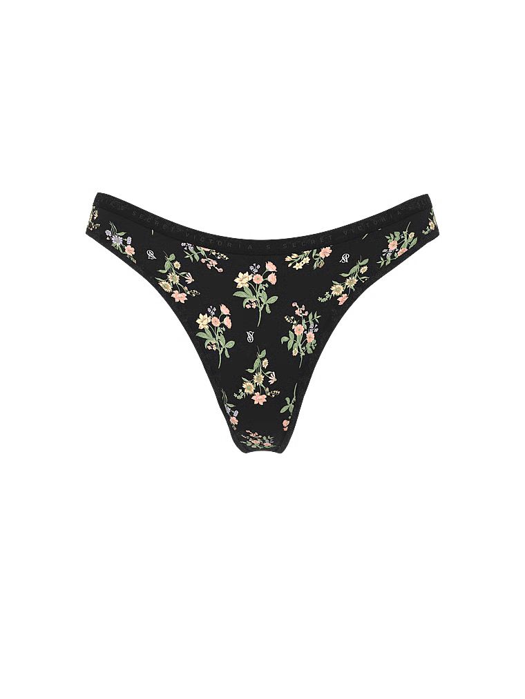 Tanga de bumbac cu picior înalt. Produsul are un model floral și provine din colecția Victoria's Secret.