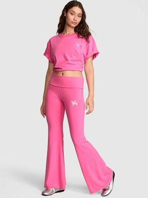 PINK Colanți foarte evazați All-Day Cotton cu talie pliabilă