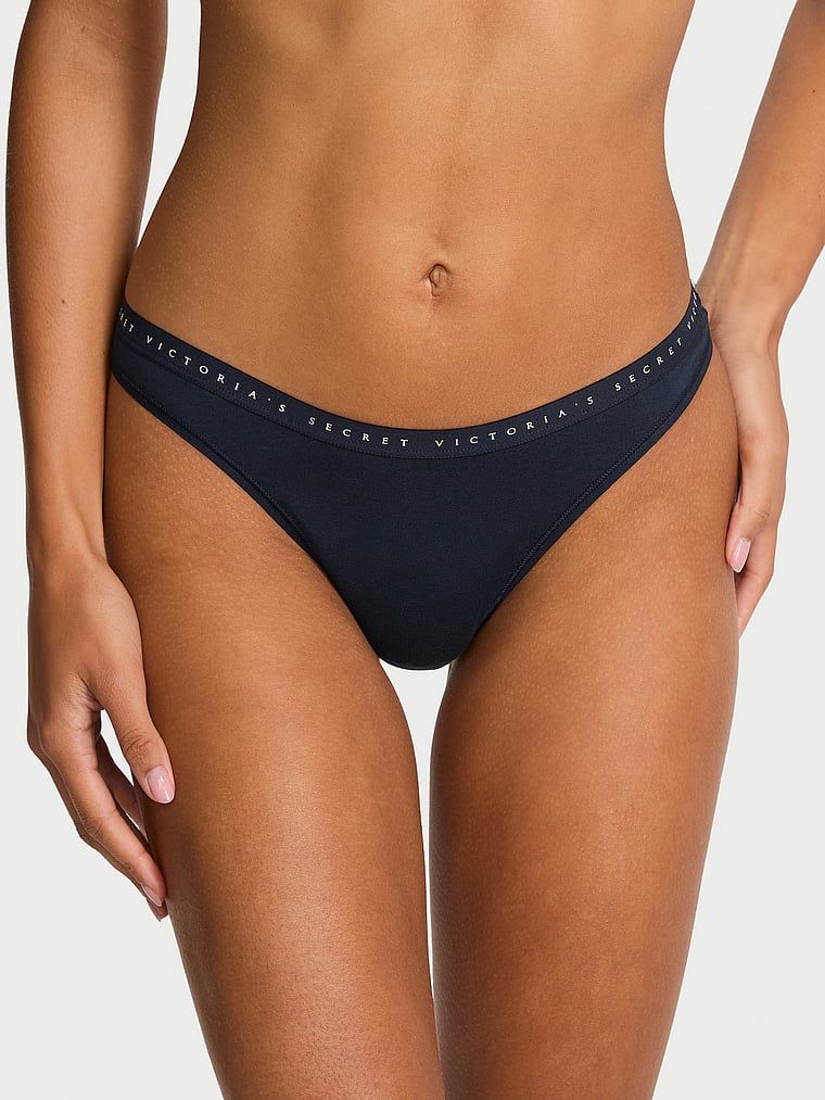 Victoria's Secret Chiloți Tanga cu talie înaltă din bumbac elastic