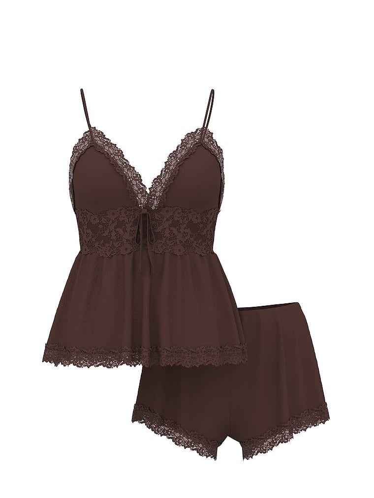 Set de dormit modal - top cu bretele și pantaloni scurți SoSoft. Produsul este de culoare maro și provine din colecția Victoria's Secret.