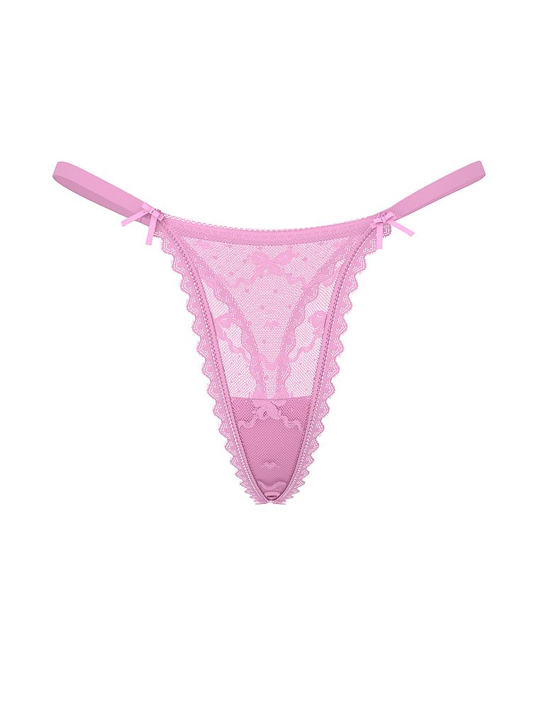 Tanga din plasă cu motiv de fundă. Produsul este de culoare mov și provine din colecția Lacie.