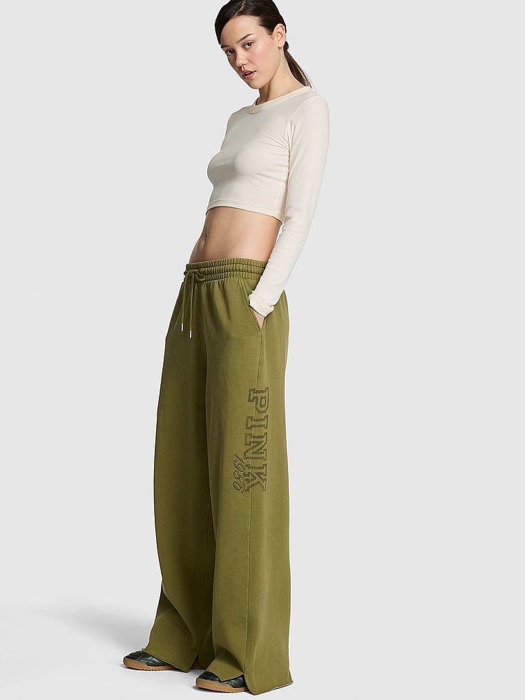 Pantaloni de trening Campus Fleece cu picior larg și tiv despicat