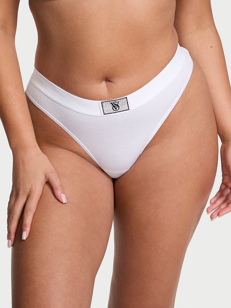 Tanga din bumbac cu logo Shine Patch strălucitor. Produsul este de culoare albă și provine din colecția Cottumbac.