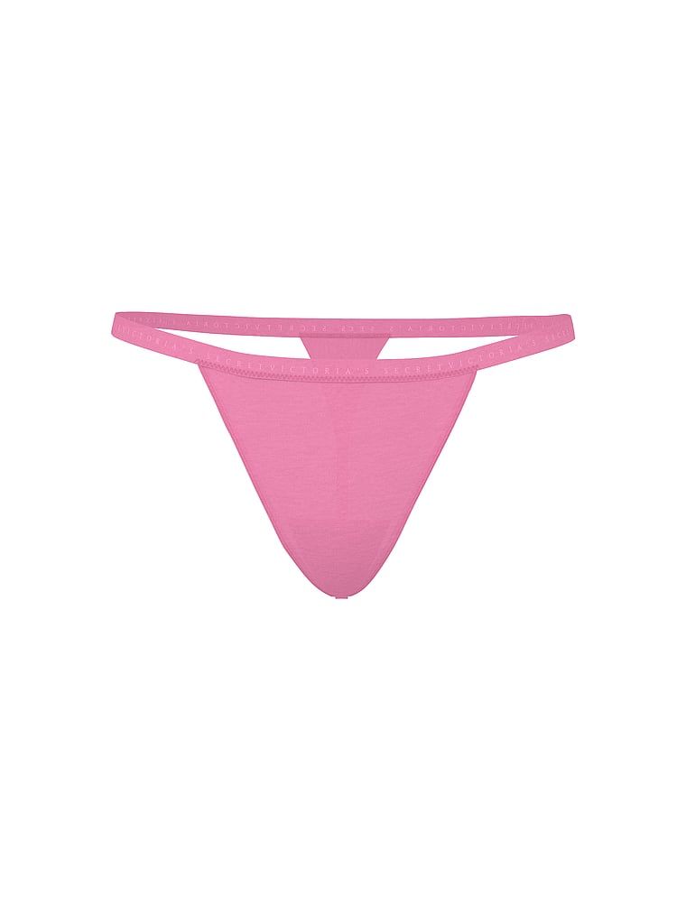 Tanga de bumbac elastic. Produsul este roz și provine din colecția Victoria's Secret.