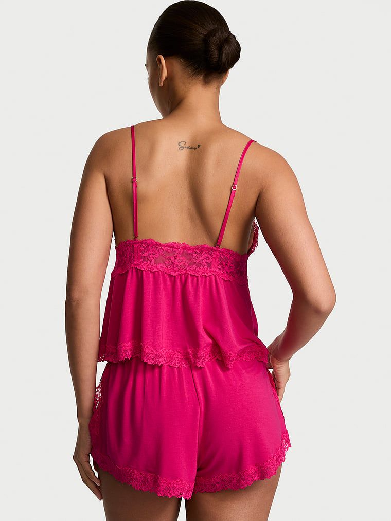 Set de dormit modal - top cu bretele și pantaloni scurți SoSoft. Produsul este roz și provine din colecția Victoria's Secret.