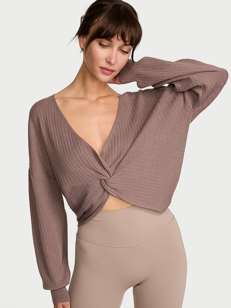 Pulover cu margine Twist Rib în față. Produsul este de culoare gri și provine din colecția VSX.