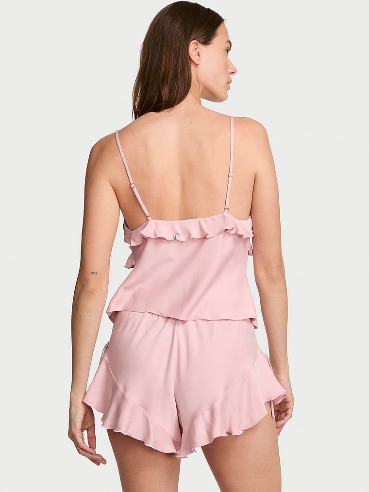 Set de dormit modal - top cu bretele și pantaloni scurți. Produsul este roz și provine din colecția Dream Angels.