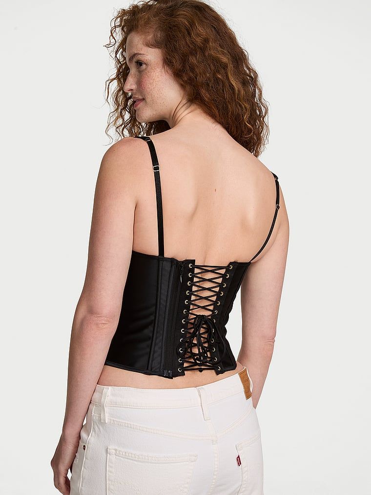 Corset push-up din satin. Produsul este negru și provine din colecția Very Sexy.