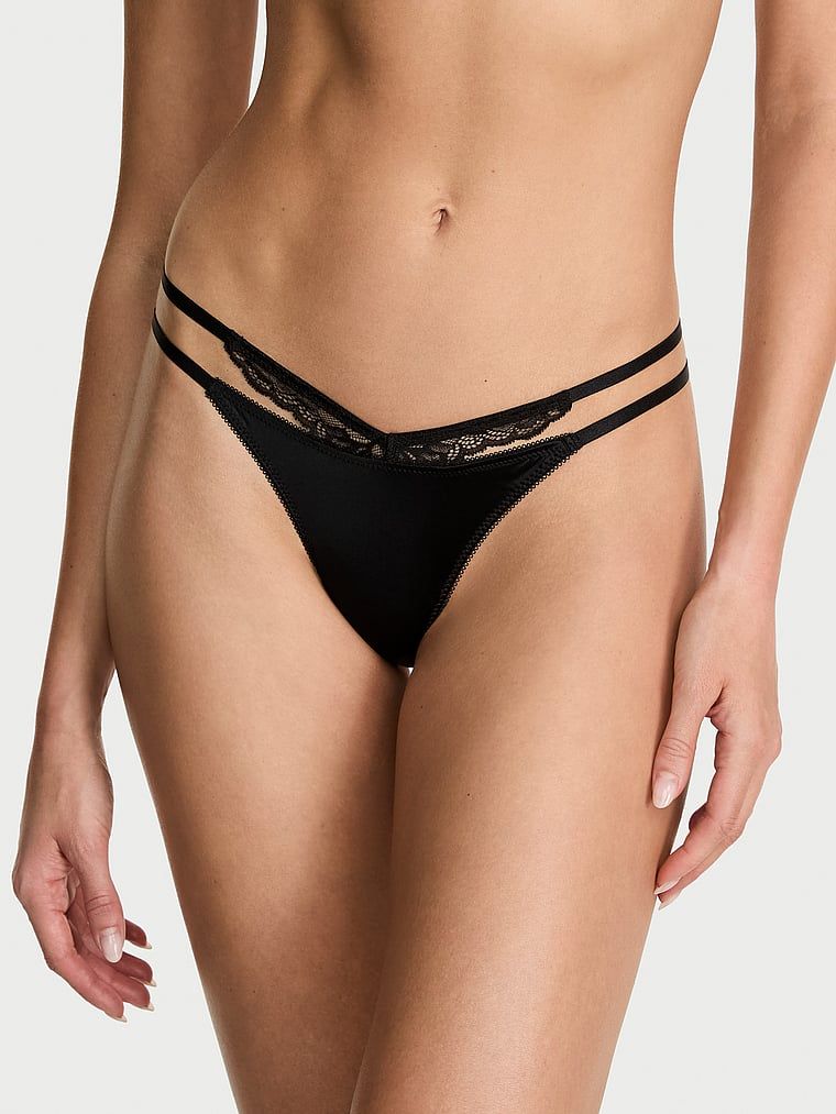 Very Sexy Chiloți V-String cu decupaje, cu barete, cu margine din dantelă cu trandafiri