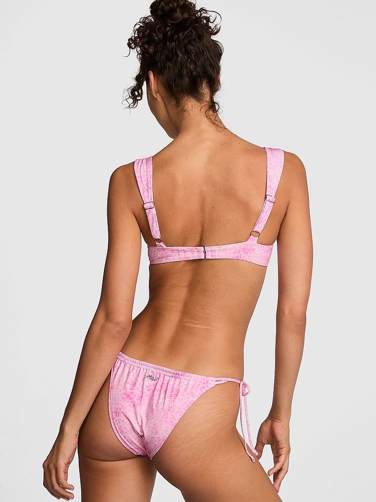 Slip bikini brazilian cu fronseuri și bretele duble