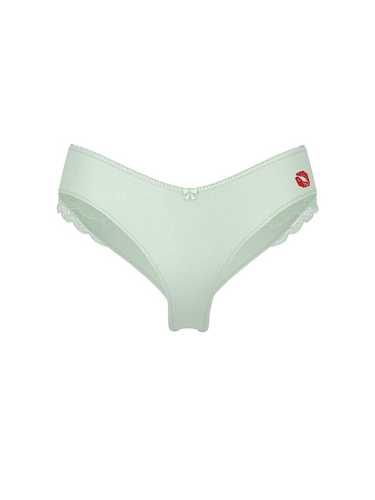Chiloți de satin cu picioare înalte Tease Kiss Cheeky. Produsul este de culoare verde și provine din colecția Victoria's Secret.