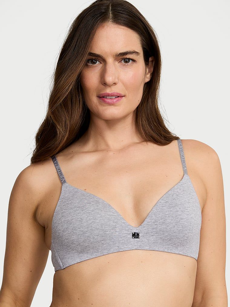 T-shirt Sutien fără sârme din bumbac cu căptușeală ușoară și cu logo metalic