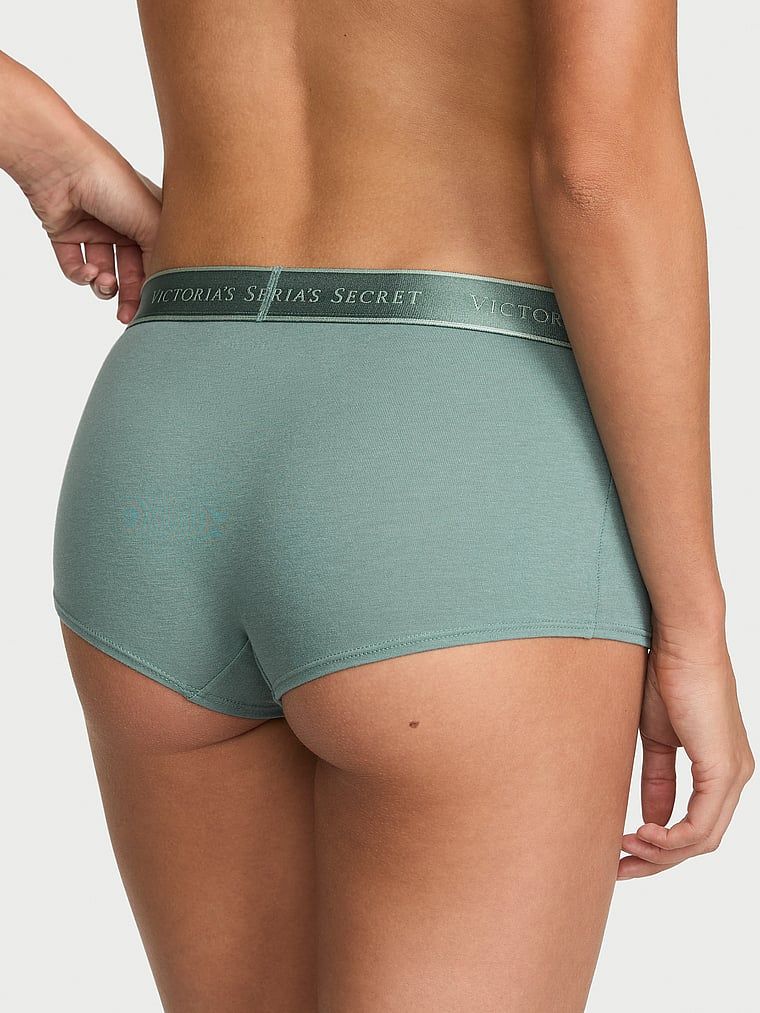 Pantaloni scurți din bumbac cu logo-ul la talie Boyshort. Produsul este de culoare verde și provine din colecția Bumbac.