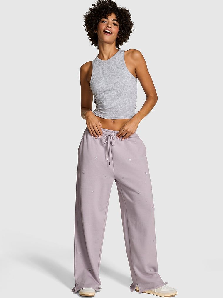 Pantaloni Ivy Fleece cu crac larg și despicătură