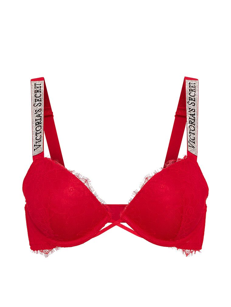 Sutiene push-up din dantelă cu bretele lucioase Shine Strap. Produsul este roșu și provine din colecția Very Sexy.