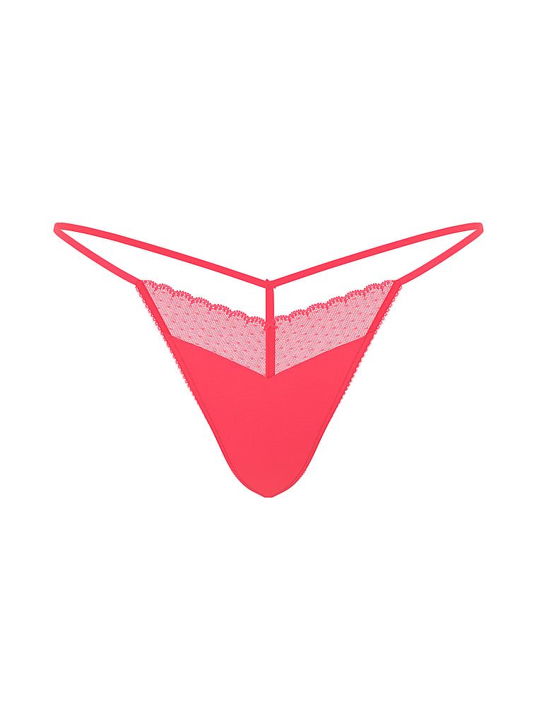 Tanga, dantelă, pointelle. Produsul este roz și provine din colecția Victoria's Secret.