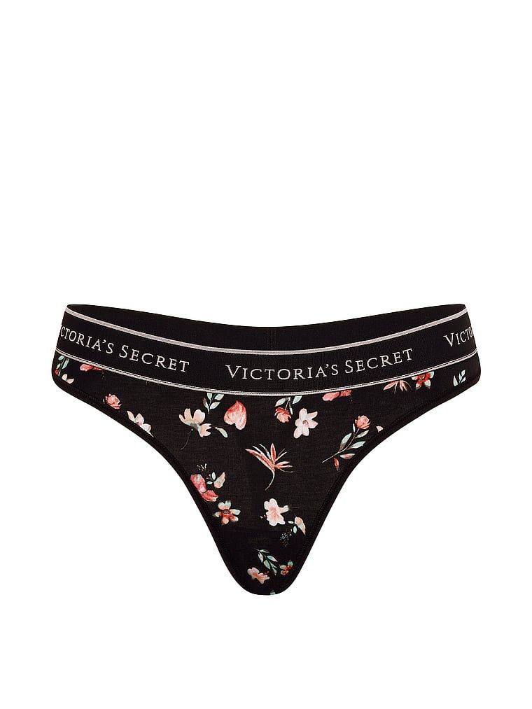 Tanga de bumbac cu logo la talie. Produsul are o culoare florală și provine din colecția Bumbac.