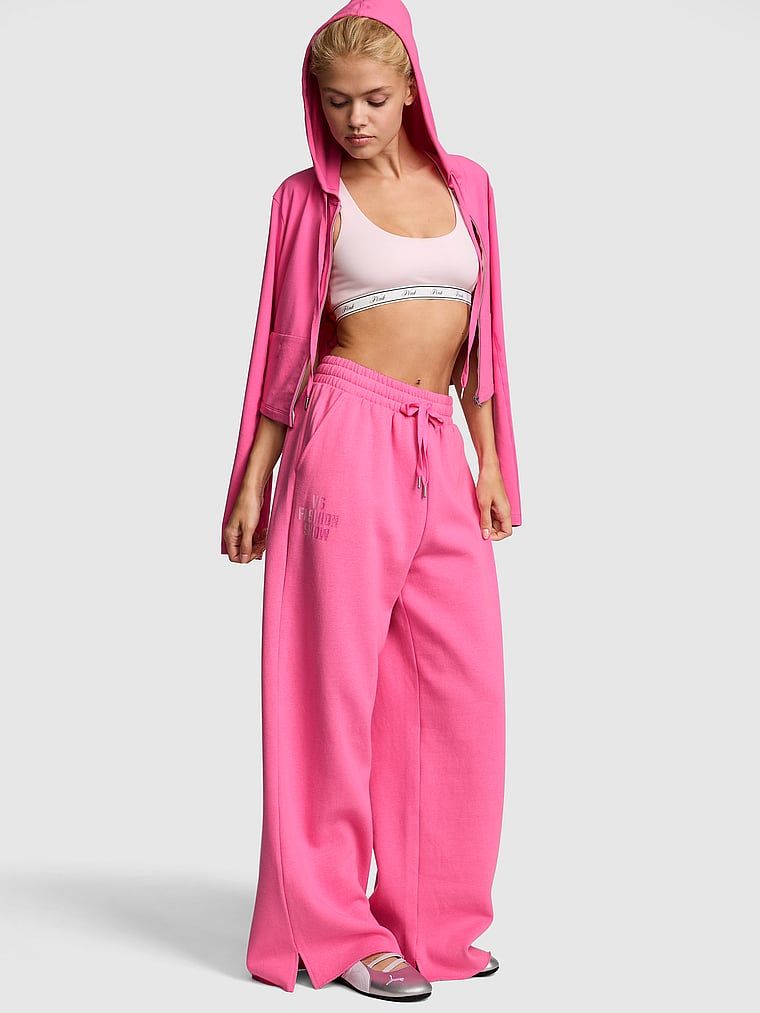 PINK Pantaloni de trening Campus Fleece cu croială largă și tiv despicat