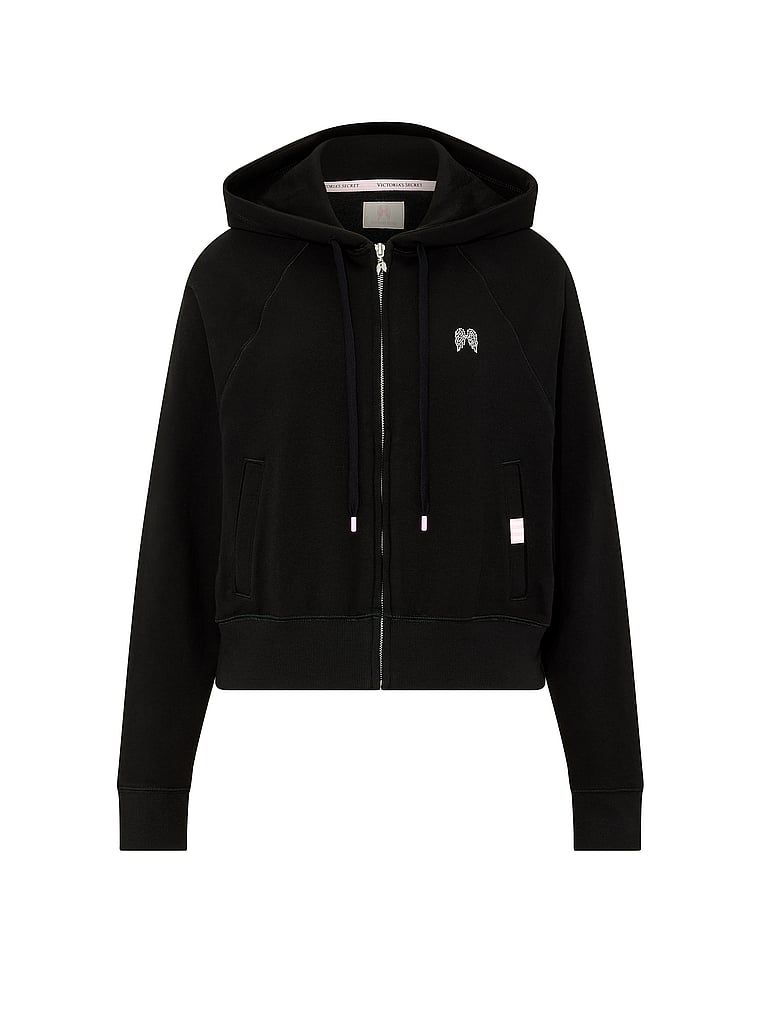 Hanorac de bumbac cu fermoar și hanorac Terry Hoodie. Produsul este negru și provine din colecția Angel Essentials.