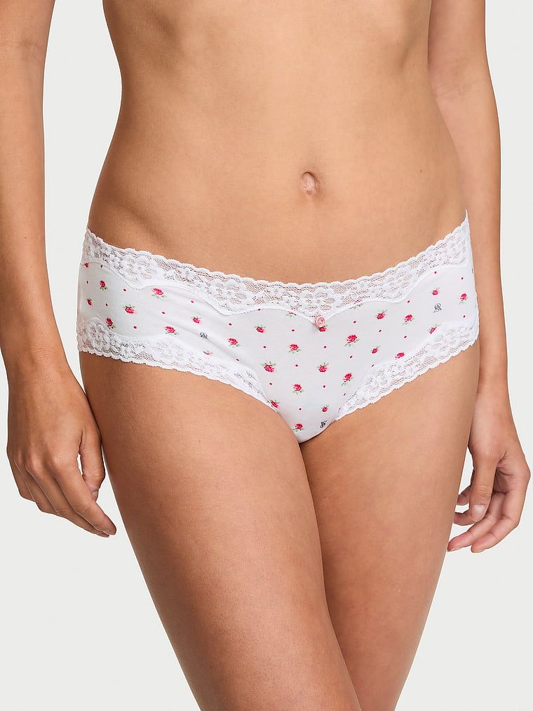 Chiloți de bumbac cu dantelă pe margini, dantelă-talie obraznică. Produsul are o culoare florală și provine din colecția Lace Trim.