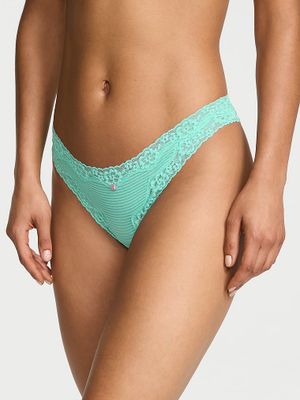 Lace Trim Chiloți Tanga din bumbac cu talie din dantelă, cu dungi