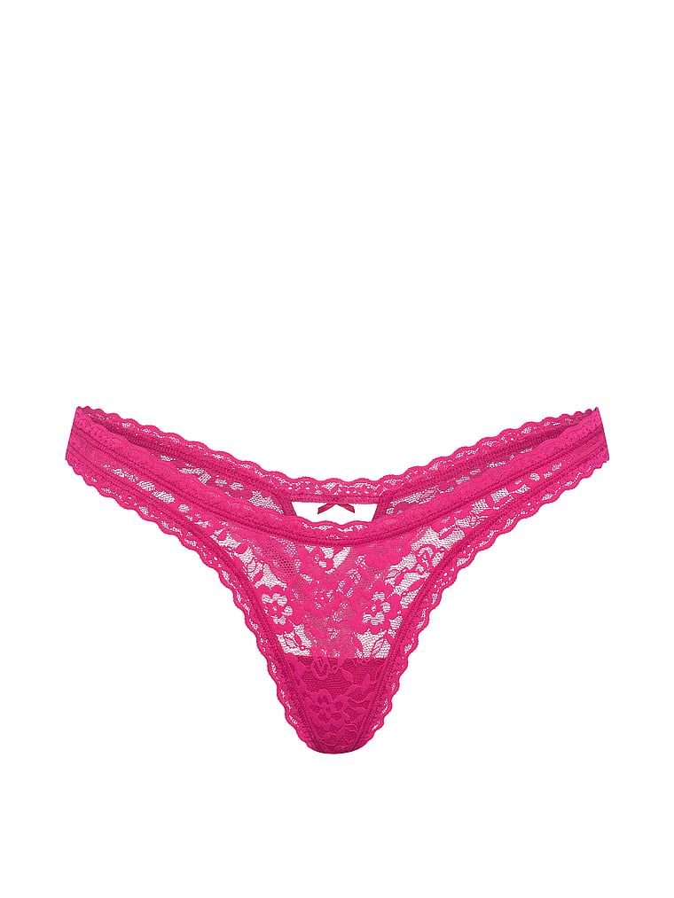Tanga din dantelă Keyhole Ultra-Mini Scoop. Produsul este roz și provine din colecția Lacie.