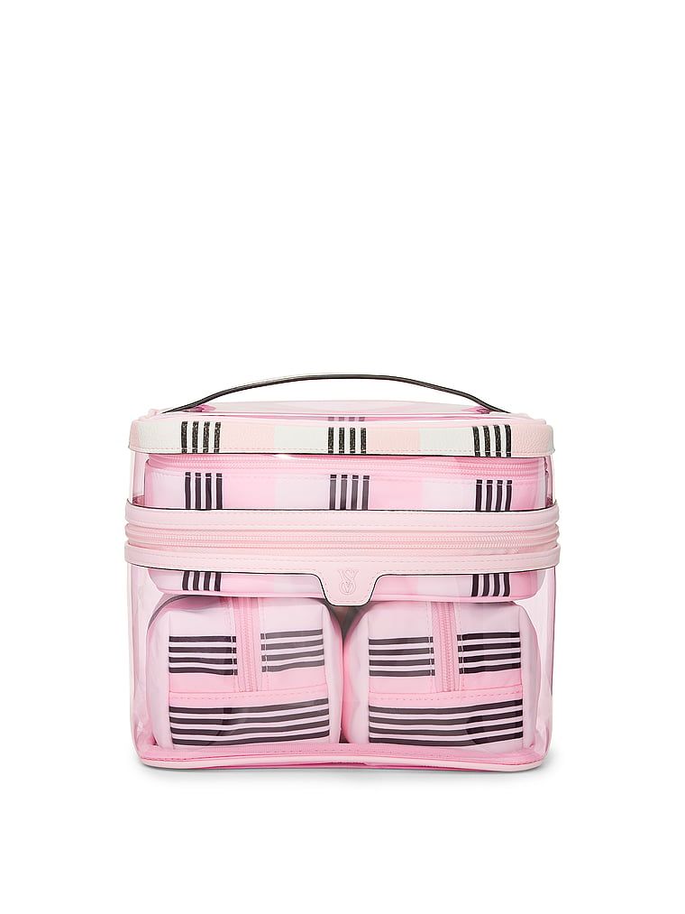 Pink And Black Stripe Geantă pentru cosmetice 4în1