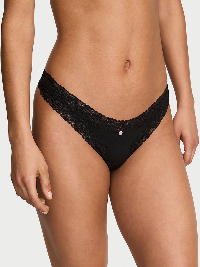 Lace Trim Chiloți Tanga din bumbac, cu talie din dantelă