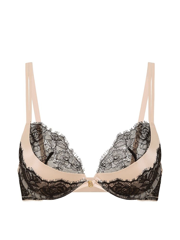 Sutien push-up cu inserții de dantelă cu decolț adânc. Produsul este bej și provine din colecția Very Sexy.