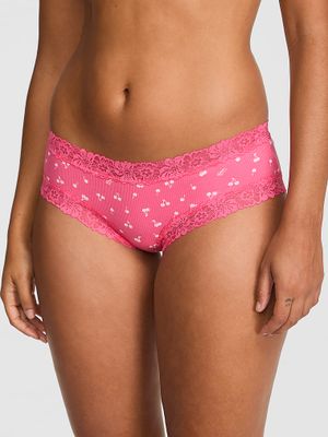 PINK Chiloți cheeky din bumbac cu margine de dantelă PINK Wink