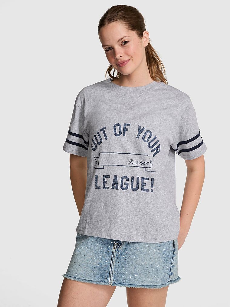 Tricou boxy cu decolteu rotund și cusătură în V Campus Cotton