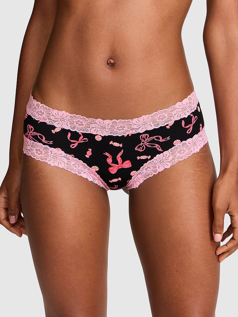 PINK Chiloți Cheeky din bumbac PINK Wink cu bordură din dantelă