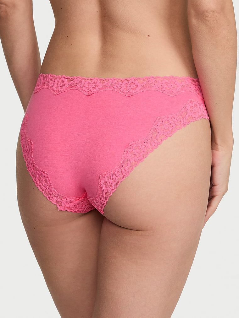 Chiloți din bumbac cu dantelă cu dantelă și baie de baie. Produsul este roz și provine din colecția Lace Trim.