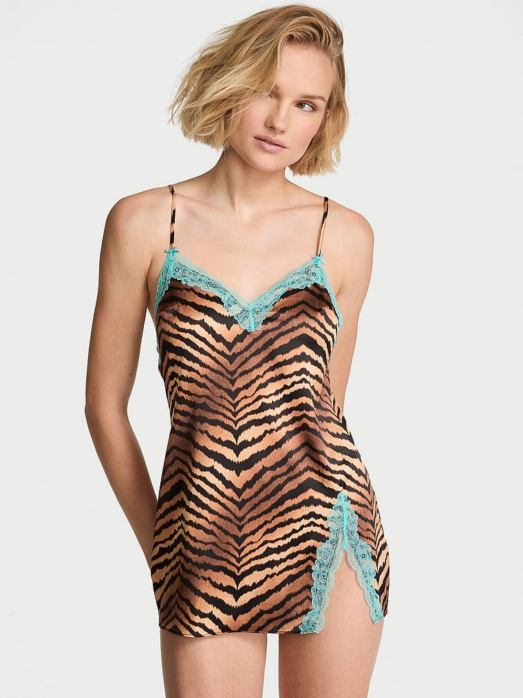 Victoria's Secret Rochie mini tip Slip Tease din satin cu margini din dantelă