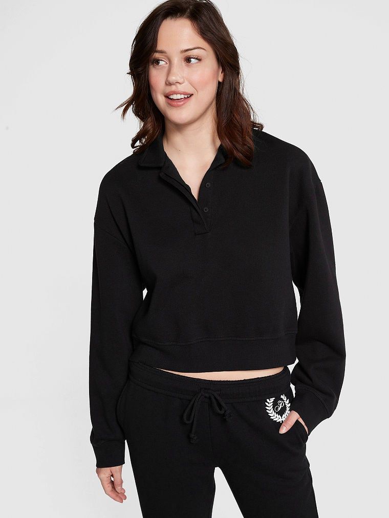 PINK Pulover Polo Rugby din material Ivy Fleece