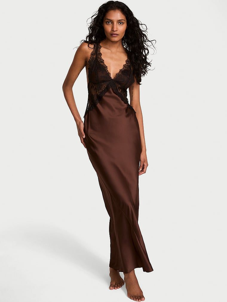 Very Sexy Rochie lungă tip furou din dantelă Satin Rose
