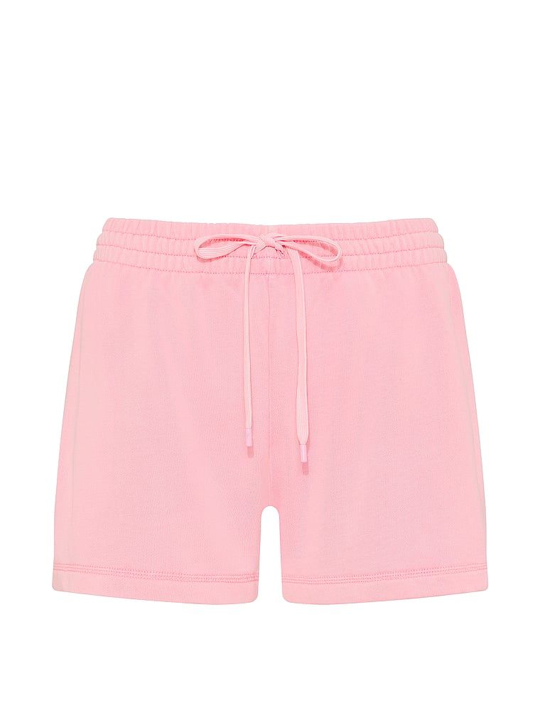 Pantaloni scurți de bumbac Terry în timpul liber. Produsul este roz și provine din colecția Angel Essentials.