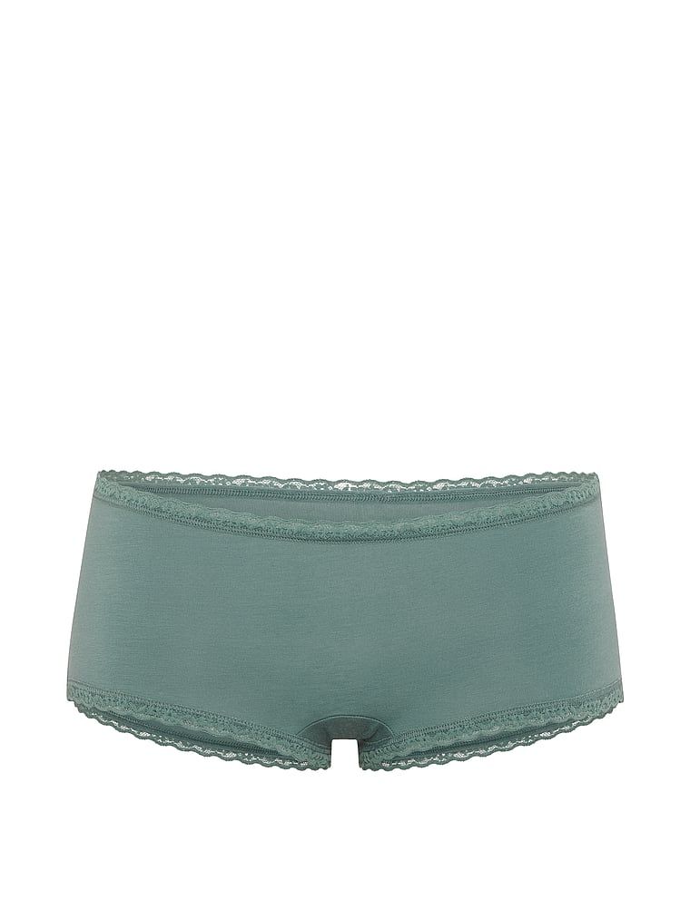 Pantaloni scurți de bumbac cu dantelă pe margini: Boyshort cu margini din dantelă. Produsul este de culoare verde și provine din colecția Lace Trim.