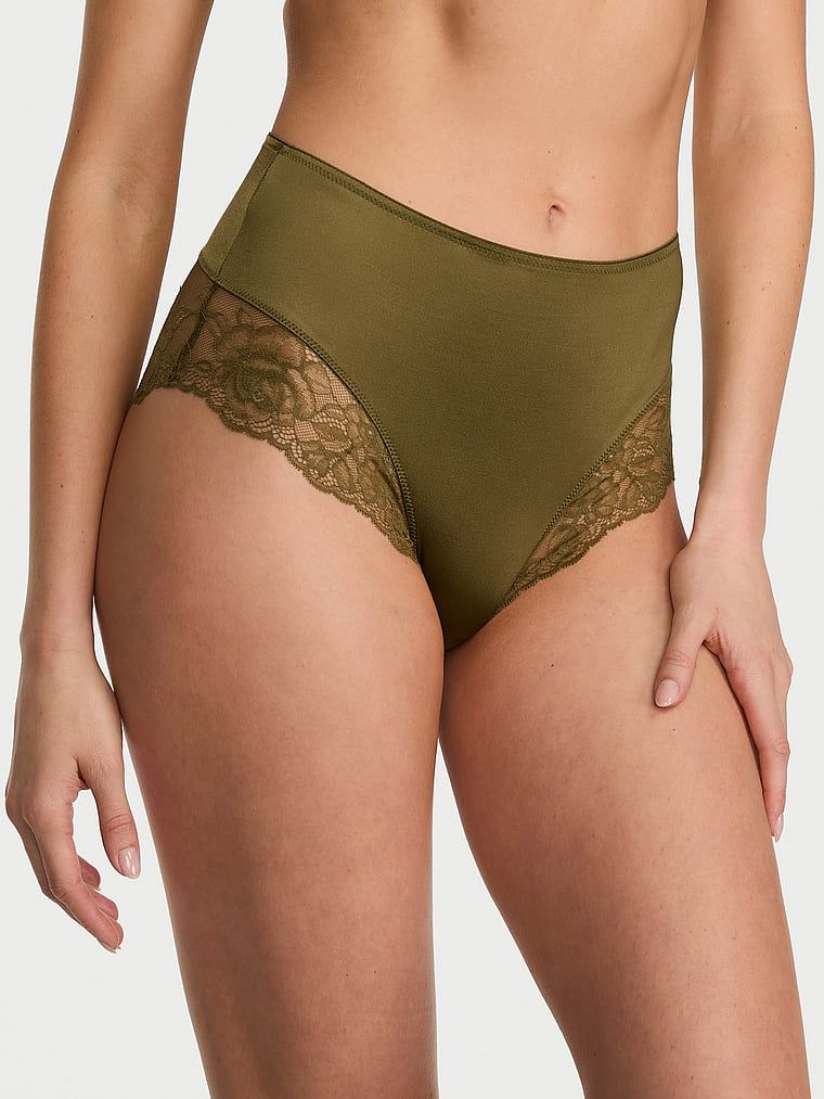 Chiloți cu talie înaltă și dantelă Smooth Lace-Trim. Produsul este de culoare verde și provine din colecția Very Sexy.